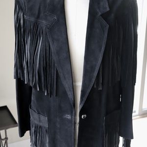 Women's Western Black Suede Fringed Blazer